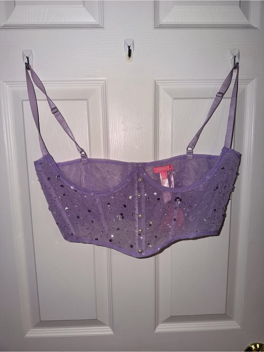New Sheer Embellished Lavender Underbust Bustier Top - Size XL